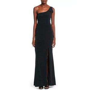 Way-In Clothing Co. Black One-Shoulder Gown/Long Dress with Bow & Slit Size 7